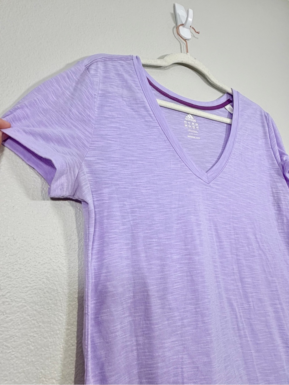 adidas Shirt Short Sleeve Sheer Athletic Top Lavender Purple V-Neck Tee Women M - Picture 3 of 7